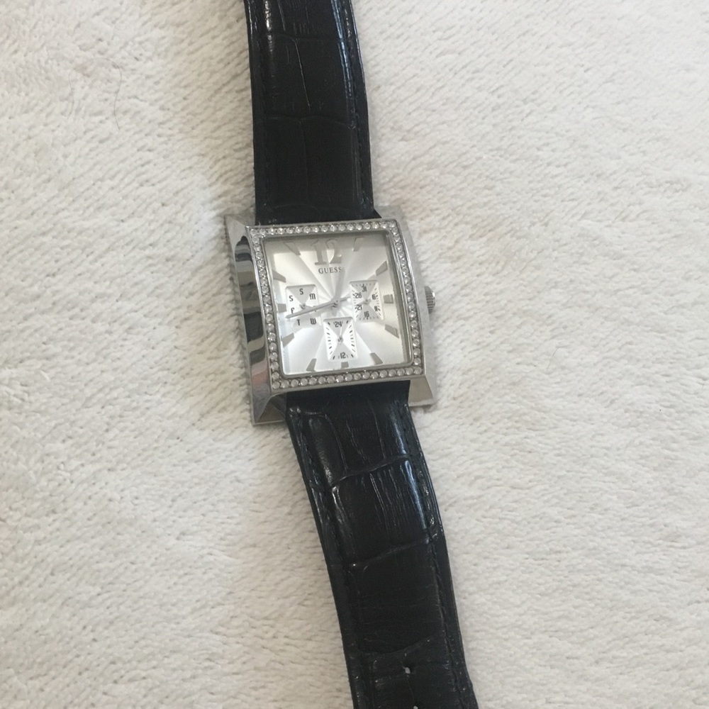Guess black leather watch